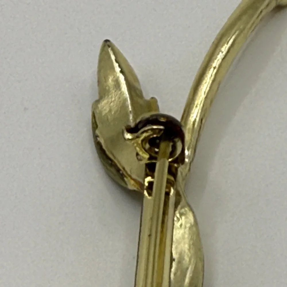 Coro Vintage Gold Tone Enamel Tulip Flower Brooch Pin with Faux Pearl Accent